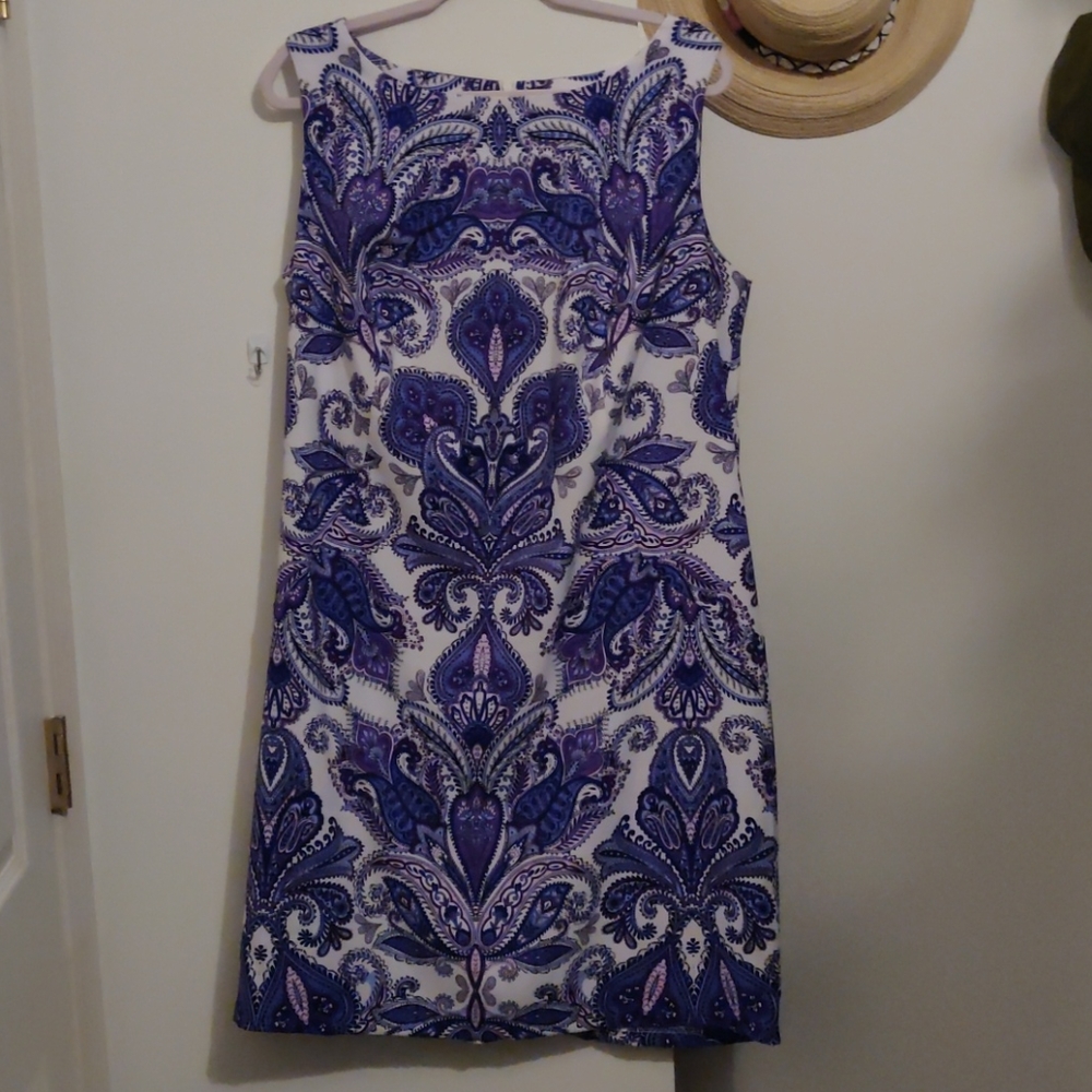 Paisley boat neck sheath dress
